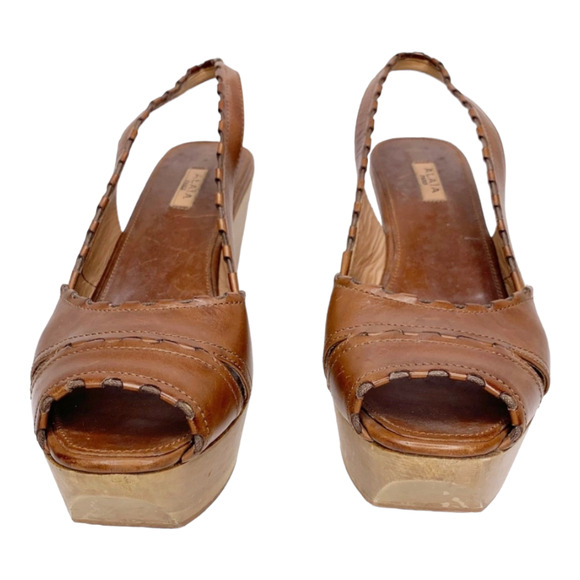Vintage Alaia Brown Leather Wood Platform Slingback Sandal Size 37.5 - Picture 3 of 10
